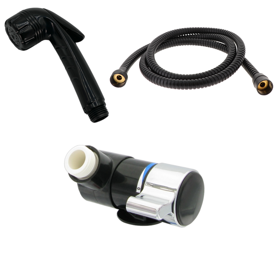 Camper Duschset 12-V – Hebeldusche + Duschanschluss mit Schlauch