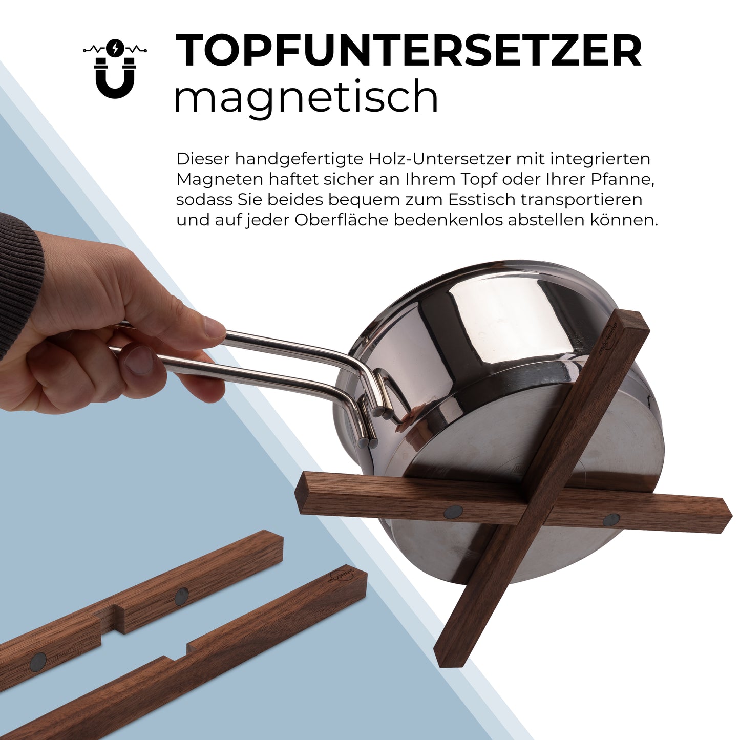 Magnetischer Topfuntersetzer aus Massivholz